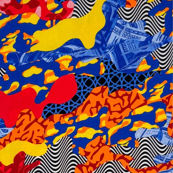 Reason‎ Crazy Wavy Short Sleeve Woven Top Mens XL Multi Dollar Abstract Print - Picture 5 of 8